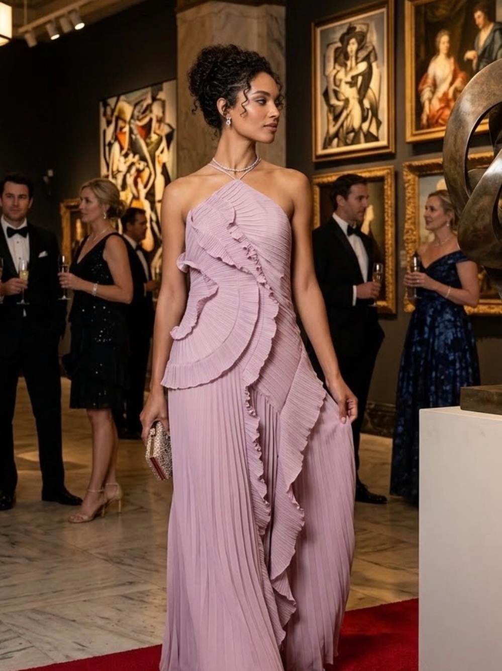 Elegant One-Shoulder Maxi Dress in Dusty Pink